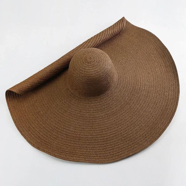 Sombrero De Sol Oversized Ancho 70Cm Viaje Grande ProteccióN UV Playa Sombreros De Paja Verano Mujer Ala Ancha Plegable Chapeaux 54-57Cm-image