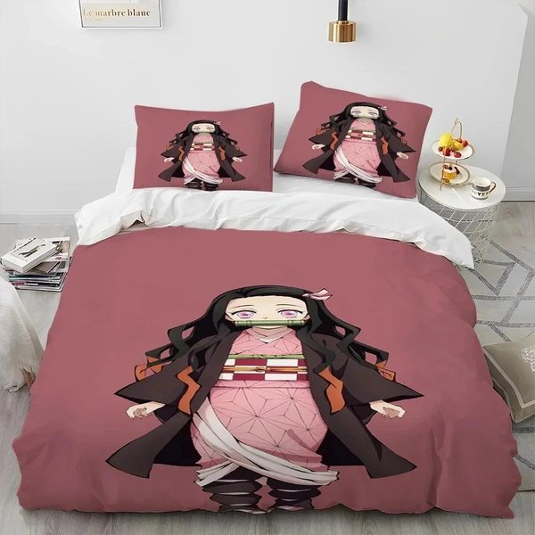 PośCiel Demon Slayer Kamado Nezuko Poszewka Na KołDrę Poszewka Na Poduszkę Rozmiar King Queen Full Single Prezent Dla ChłOpcóW NastolatkóW PośCiel Anime 70X133Cm 2Pcs Black-image