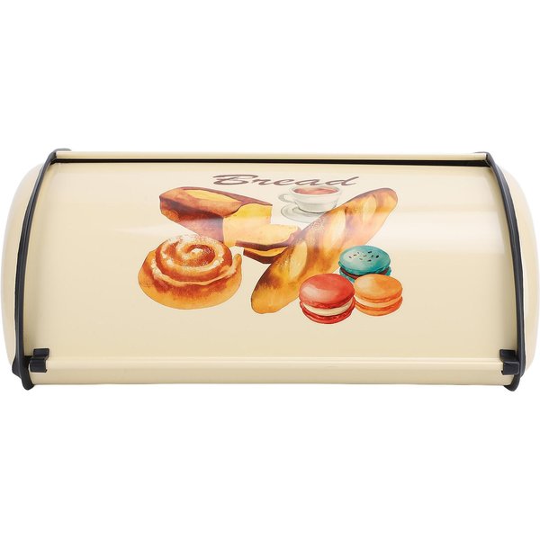 Panera Exquisita Elegante Tipo Tambor Metal Contenedor De Almacenamiento De Pan Para Pan Pastel Donut Galleta Comida Type 1 Beige-image