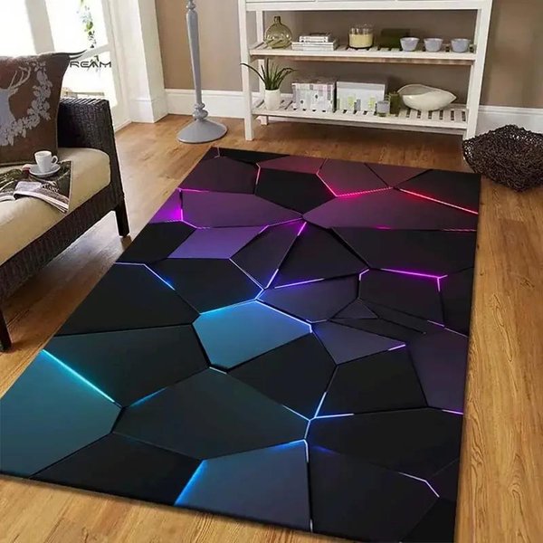 Vikama Dywanik Gamingowy 3D SześCiokąTny AntypośLizgowy Dywanik Esports Do Sypialni Salonu Nowoczesna Dekoracja Geometryczny Dywanik PodłOgowy 80X120CM-image