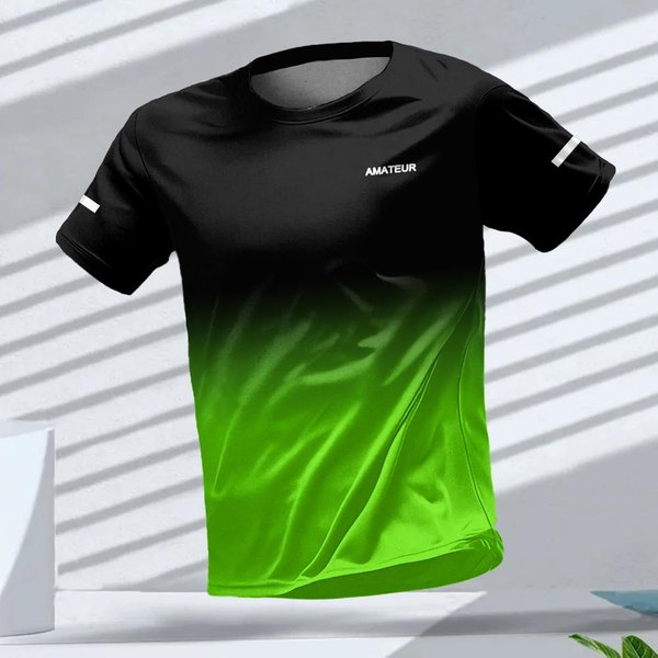 MęSki T-Shirt Sportowy Outdoorowy Koszulki Do Biegania WzóR Gradientowy Nadrukowany T-Shirt Wygodny SzybkoschnąCy KróTki RęKaw Unisex Top S-image