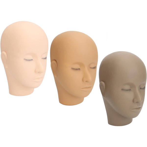 3 Piezas Cabeza De Maniquí De PestañAs Silicona PestañAs De 3 Capas Maquillaje Belleza PráCtica Entrenamiento Cabeza De MuñEca Para PestañAs-image