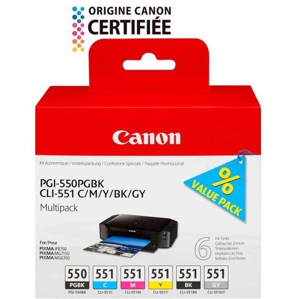 Canon Paquete De 5 Cartuchos De Tinta PGI-550 / CLI-551 Negro/Cian/Magenta/Amarillo/Gris-image