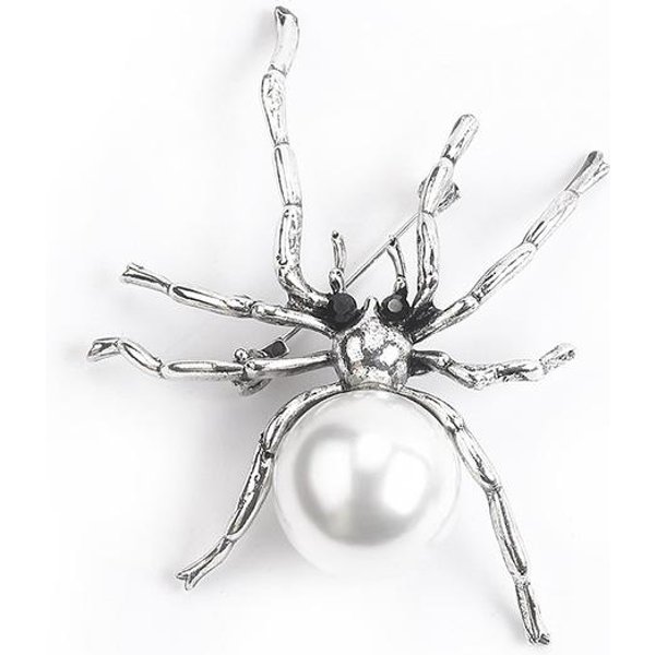 Broche De ArañA De Perla ImitacióN De Metal De Moda Europea Y Americana Personalidad Comercio Exterior Insecto Corsage Broche White-image