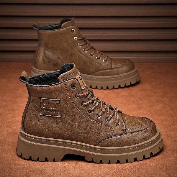 Buty Typu Martin MęSkie Wiosenne SkóRzane Wodoodporne ŚRedniej WysokośCi Sportowe SkóRzane Buty MęSkie Retro Brytyjskie Outdoorowe Buty Turystyczne Robocze 39 Brown-image