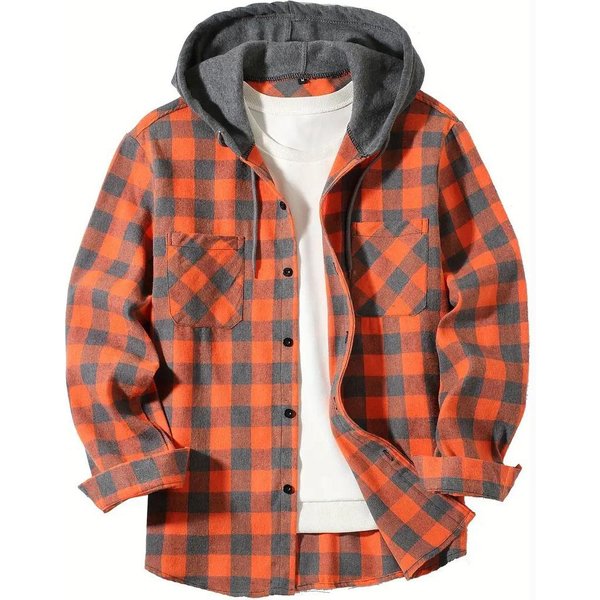 Camisa Casual De Cuadros Con Capucha Para Hombre Para Primavera Y OtoñO M-image