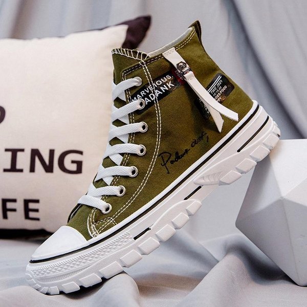 MęSkie Buty PłóCienne MęSkie Wysokie Codzienne Espadryle Styl Brytyjski Szare Buty Do Skateboardingu Wulkanizowane Wygodne Trampki 41-image