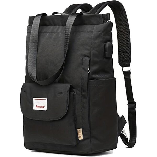 Mochila Para Mujer Impermeable Elegante Mochila Para PortáTil 13 13.3 14 15.6 Pulgadas Moda Coreana Lona Oxford USB Mochila Universitaria Bolso Fem Negro-image