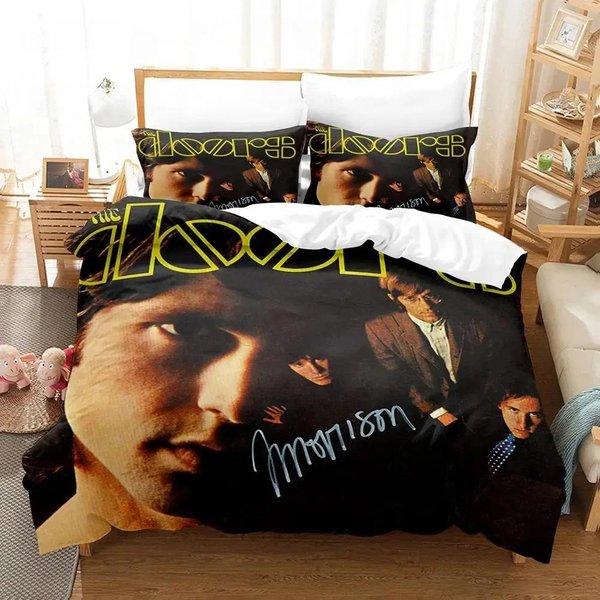 3D The Doors Jim Morrison Zestaw PośCieli Pojedynczy BliźNiak PełNy Queen King Size Zestaw Na łóżKo Aldult ChłOpcy Sypialnia Zestawy Poszewek Na KołDrę EU Single(135X200Cm) Black-image
