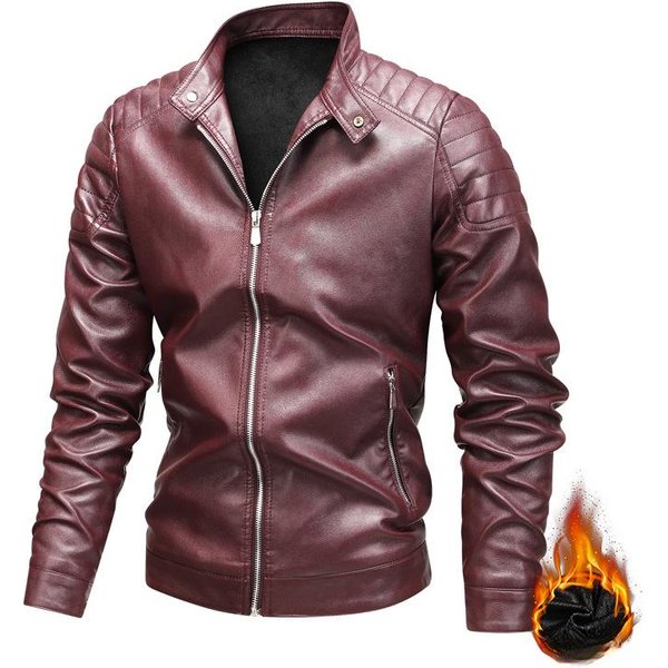 Chaqueta De Cuero Para Hombre Primavera Y OtoñO Nueva Chaqueta VersióN Coreana Ajustada Ropa Engrosada Talla Grande Chaqueta De Cuello Alto M Gray-image