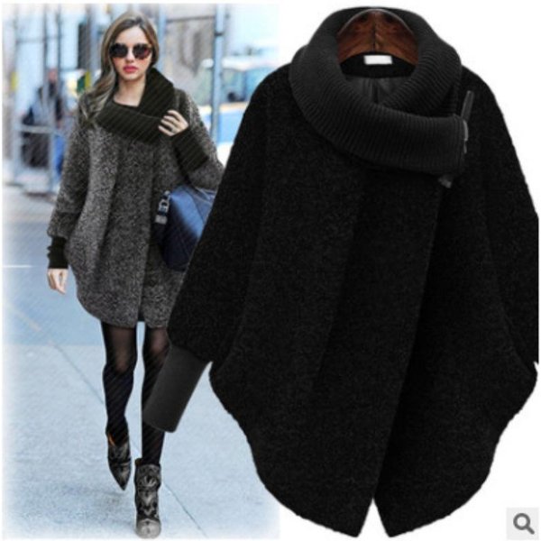 Nuevo Abrigo De Lana De Cuello Alto Para Mujer, Abrigo De Lana Holgado Mediano Y Largo. 5XL Black-image