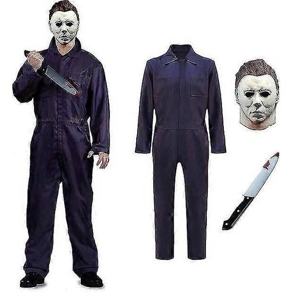 Kostium Michaela Myersa Z Zakrwawionym NożEm Maska Cosplay Na Halloween Kombinezon Michaela Myersa Dla DorosłYch S Black-image