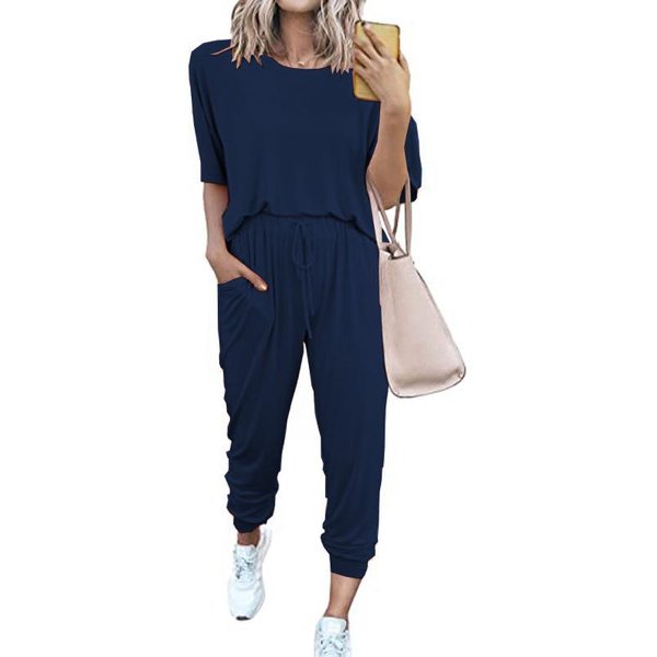 Yyfs Moda Femenina Casual Verano Primavera Color SóLido Estampado Manga Corta Cuello O Pantalones Trajes XL-image