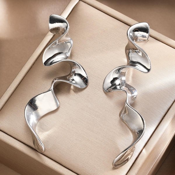 Pendientes Largos Exagerados Y Retorcidos, Modernos Y VersáTiles, DiseñO Nicho Con Pendientes Irregulares Plata-image