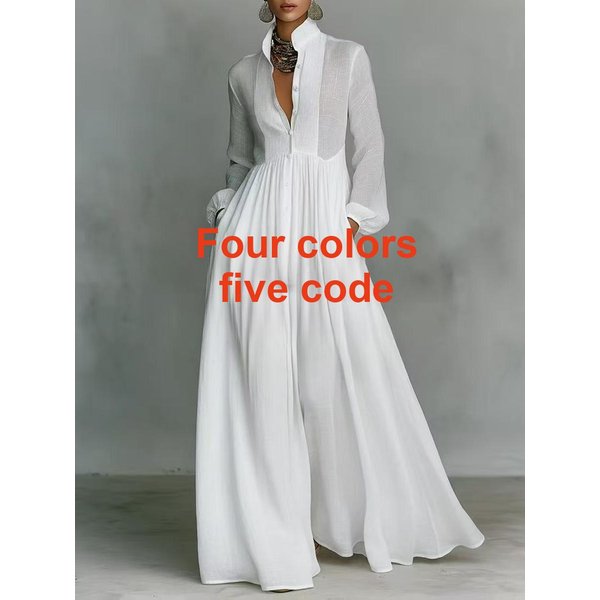 Vestido FrancéS Imperio Fruncido De Manga Larga - Elegante, Retro, Casual, Estilo Vacacional M Gray-image