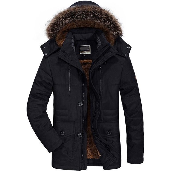 Abrigos De AlgodóN De Longitud Media Para Hombre, Abrigos De AlgodóN Gruesos Y CáLidos Con Terciopelo Adicional, Abrigos De AlgodóN Con Cuello De Piel De Talla Grande Para Personas De Mediana Edad Y Mayores 7XL Black-image