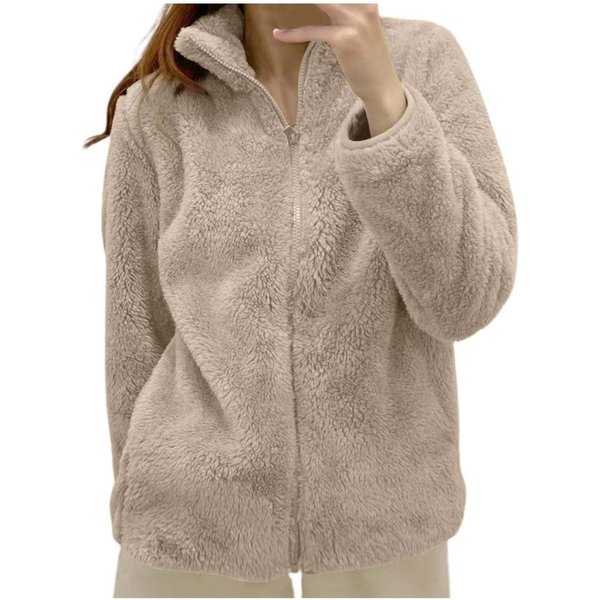 Kurtka Damska Polarowa Zapinana Na Suwak Lekkie Kurtki Jesienne Zimowe Kurtki W DużYch Rozmiarach Xxxl Khaki-image