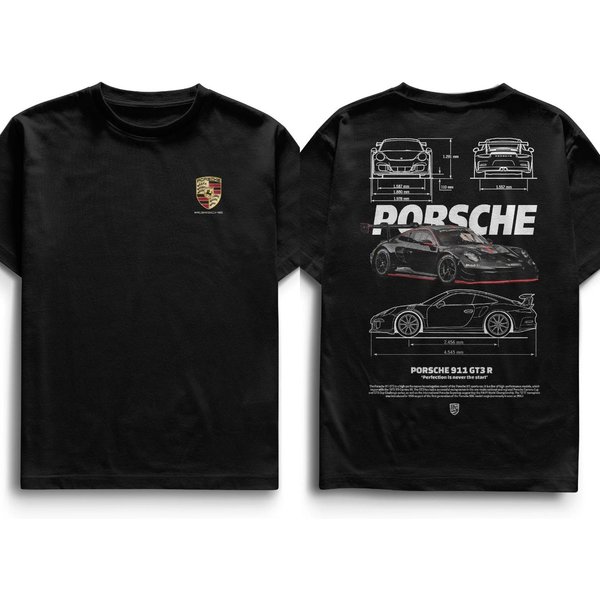 Supercar Porsche GT3 Rs Koszulka Z Grafiką MęSka Damska BawełNiana Oversize Y2K Moda Streetwear KróTki RęKaw Damska MęSka Odzież Xxl Czerwony-image