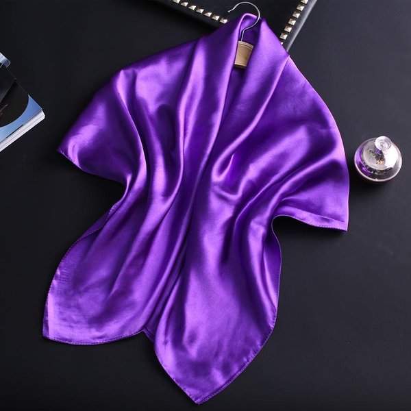 Jednokolorowy Szalik Imitacja Jedwabiu Kolorowy DużY Kwadratowy Szalik 90Cm Wszechstronny Europejski I AmerykańSki Chusta Na GłOwę ChroniąCa Przed SłOńCem Szal Purple-image