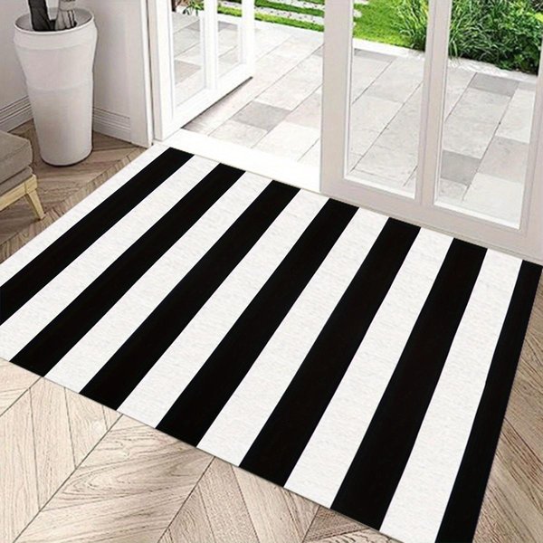 Czarno-BiałE Paski Mata WejśCiowa Dekoracja Domu Dywaniki Do Kuchni, Przedpokoju, Balkonu Mata PodłOgowa Do Sypialni Mata AntypośLizgowa Do łAzienki 40X60Cm 16X24Inch-image