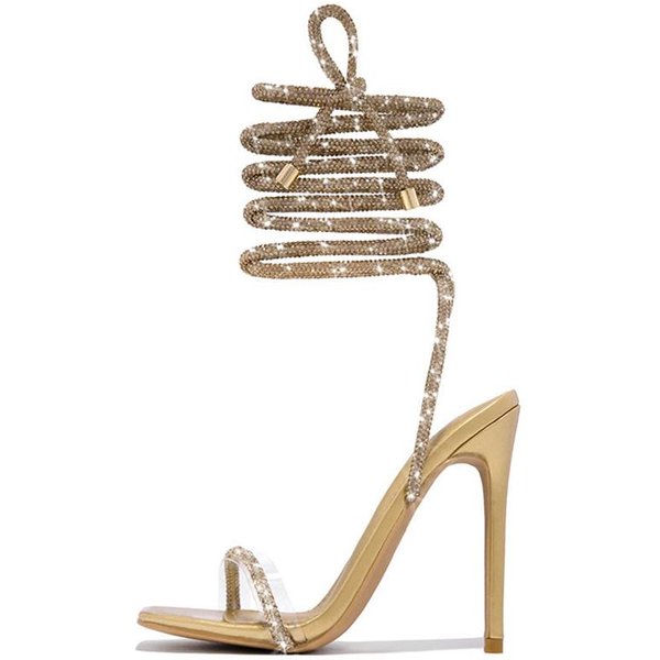 Liyke - Sandalias Con Tiras Cruzadas En El Tobillo Y Cristales Dorados Sexys Para Mujer, Zapatos De Verano Para Fiesta, Boda, Banquete, Moda, Punta Abierta, Tacones De Stripper Para Discoteca 41 Oro-image