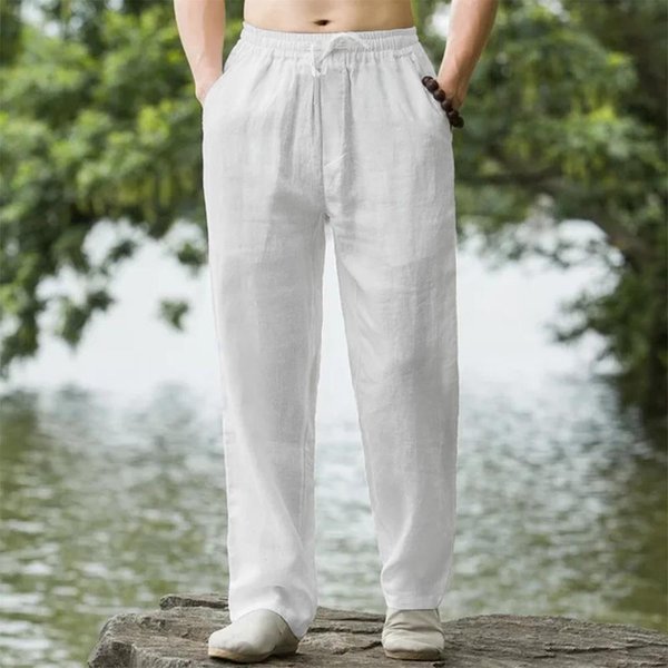 MęSkie BawełNiane Lniane Spodnie Hawajskie Wakacje Wakacyjne Spodnie PlażOwe OddychająCa Odzież Uliczna Casual Spodnie LuźNe MęSkie Spodnie Xxxl White-image