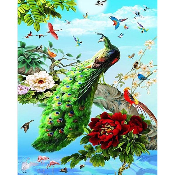 Pintura De Diamantes 5D Completa DIY Punto De Cruz Pavo Real Mosaico Bordado De Diamantes Labores 20X30CM-image