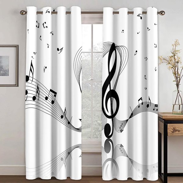 ZasłOny Z Symbolem Muzycznym 3D Fioletowe Zielone ZłOte Kwiatowe 2 Panele Salon Sypialnia Kuchnia Balkon Dekoracja Okna ZasłOny 50W130H(Cm)X2Pcs&Grommet Top-image