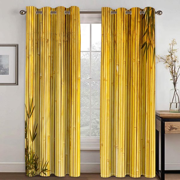 Cortinas De Bambú Bambú Impreso En 3D Naturaleza Madera Natural Zen Estilo AsiáTico Chino Vida Silvestre DecoracióN Del Hogar Sala De Estar Dormitorio 200W240H(Cm)79X95In&Hook-image
