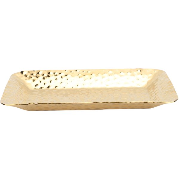 Bandeja Rectangular Martillada Dorada Para Servir Acero Inoxidable Plato Decorativo Bandeja Para Aperitivos Para Comida L(For 6.5-9Kg) Beige-image