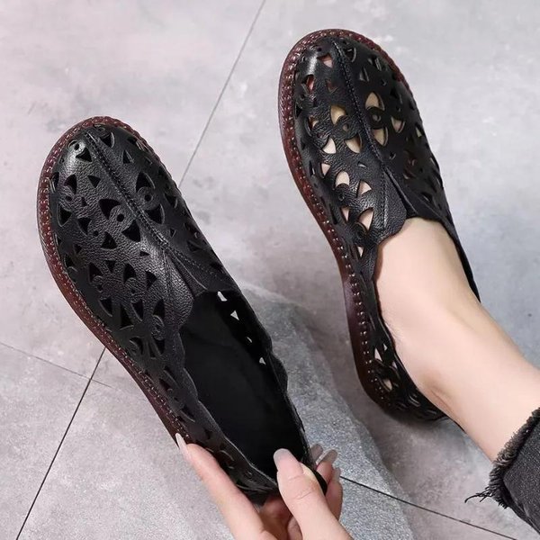 Zapatos Talla Grande Femeninos Slip-On Planos Para Mujer Diarios Casuales Planos Para Mujer Huecos Punta Redonda Suela Suave Zapatos Para Mujer Mujer 39 Negro-image