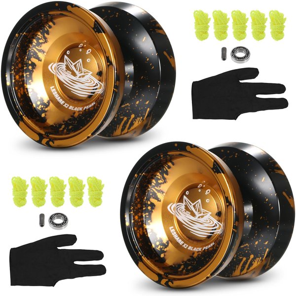 Paquete De 2 Bolas De Yoyo De Aluminio, Regalo Competitivo Yo Yo Con Cuerdas De Rodamiento Y Guantes Negro-image