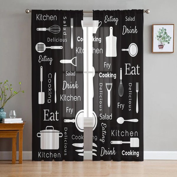 NarzęDzia Kuchenne Do Gotowania Przezroczyste ZasłOny Do Dekoracji Sypialni I Salonu ZasłOna Okienna Do Kuchni Tiul Woal Organza Draperie W135 X H115Cm X1&Grommet Top-image