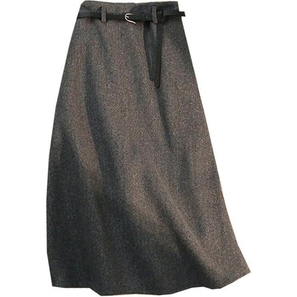 Falda Midi Negra Francesa De Invierno Para Mujer, Estilo Nuevo, Corte A, Ajustada, Tipo Paraguas, Cubre Carne XL Gray-image