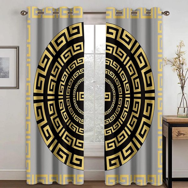 Barato Moderno Marcas De Lujo DiseñO Barroco Negro Oro Moda 2 Piezas EnvíO Gratis Cortina De Ventana Para La DecoracióN Del Dormitorio De La Sala De Estar 170W200H(Cm)67X79In&Rod Pocket-image