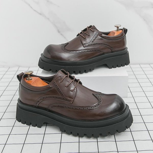 MęSkie Buty Wizytowe Platforma SpołEczne SkóRzane Buty Derby MęSkie Nowe Grube Codzienne Biznesowe SkóRzane Buty MęSkie Brogsy Buty Biurowe 43 Black-image