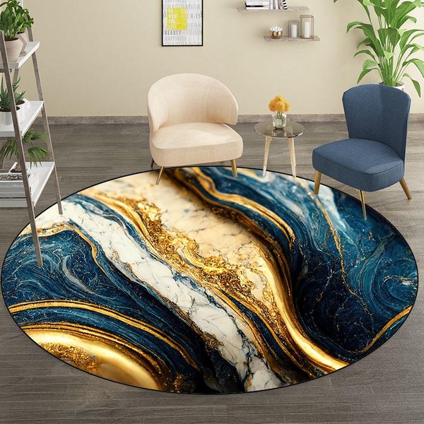 Alfombras Redondas De Lujo Decorativas Abstractas Sala De Estar MáRmol Alfombra Dorada Hogar Sofá Silla Felpudo Suave Lavable Alfombra Dormitorio Vestidor 60Cm 23.62 In-image