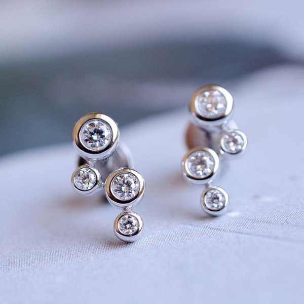 Pendientes De BotóN Minimalistas Huitan De Color Plateado Para Mujer Con Circonita CúBica Redonda, Pendientes Discretos Para Chicas, Bonito Regalo, JoyeríA De Moda Gray-image