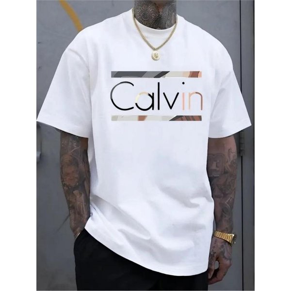 Tallas Europeas Camiseta De Moda Estampada Para Hombre | Nuevo Estilo 2025 Blanca Casual Cuello Redondo Manga Corta Adecuada Para Pascua, Halloween 4XL Blanco-image