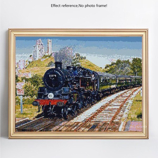 Diamante Bordado Tren Paisaje Completo Redondo Diamante Pintura Punto De Cruz 20X30CM-image