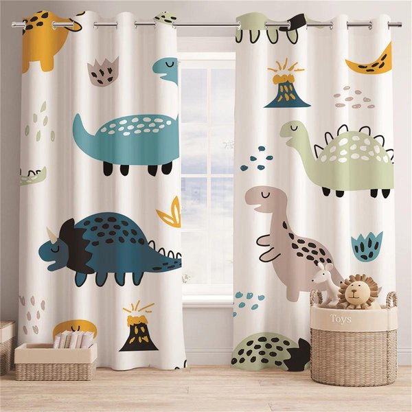 Enciclopedia 3D De Nombres De Dinosaurios Divertido NiñOs NiñOs NiñO Cortinas Decorativas Con Filtrado De Luz 2 Paneles Cortinas Para Dormitorio Sala De Estar 150W166H(Cm)59X65In&Hook White-image