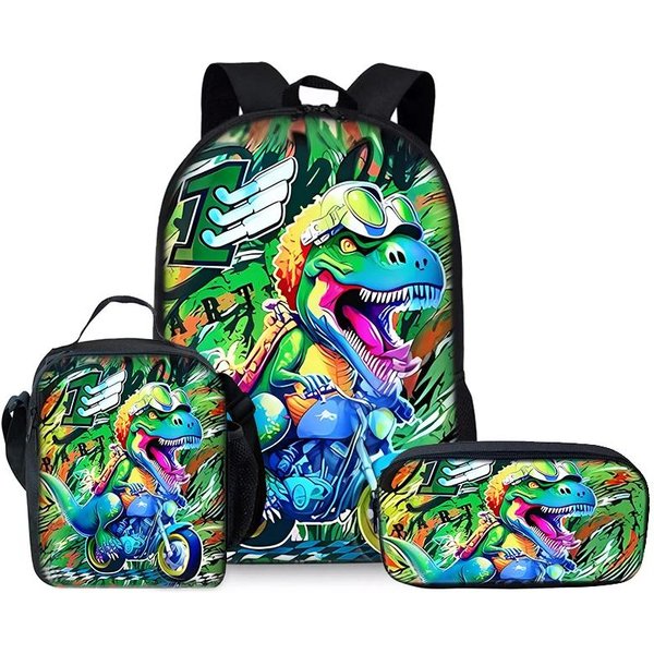 Set De Tres Piezas De Animales De Dibujos Animados Y Dinosaurios Mochilas Para NiñOs Y NiñAs Mejores Regalos Mochila Escolar Plana De Dibujos Animados 2D Para NiñOs-image