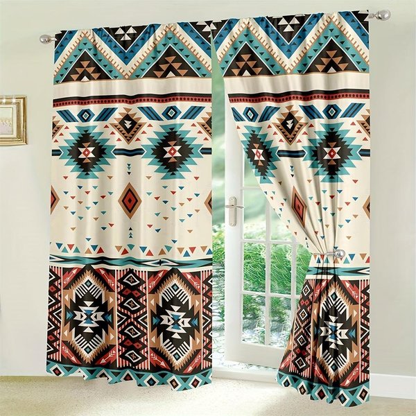 2 Panele ZasłOn Hippie Boho Abstrakcyjna Tekstura Kwiaty Mandali ZasłOna Bohemian WystróJ Pokoju WystróJ Domu Sypialnia Salon Okno 2X50W130H(Cm)&Hook-image