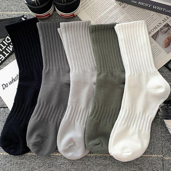 Nowy Zestaw 5 Par Fajnych Czarno-BiałYch CiepłYch Skarpetek Jesień Zima Jednokolorowe Sportowe KróTkie Skarpetki Dla MężCzyzn I Kobiet 5 Pairs Gray-image