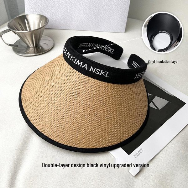 Sombrero De Paja Plegable Para Mujer - Primavera/Verano Ala Ancha ProteccióN Solar, Estilo Playa Y Sombrilla 55-62 Brown-image