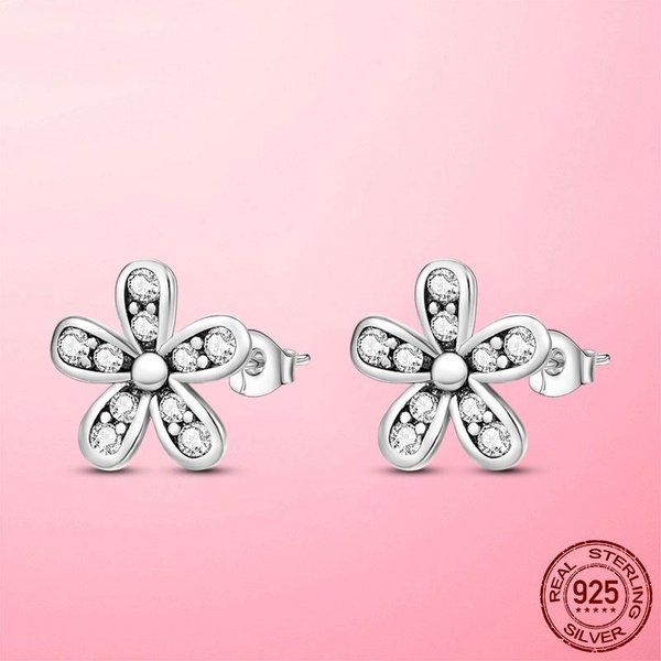 Venta Aretes De Tachuela Flor De Margarita Brillante TríO Plata 925 Para Mujer Circonita CúBica CZ JoyeríA Fina De Plata 925 Regalo White-image