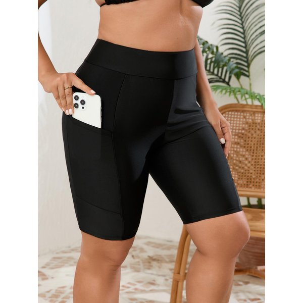 Damskie Szorty KąPielowe Plus Size Z Wysokim Stanem - SzybkoschnąCe, Czarny ModelująCy StróJ KąPielowy 1XL Czarny-image