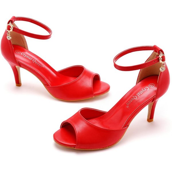 Sandalias De TacóN Alto Boca De Pez De 7 Cm Boca Baja Hebilla De Una Forma Talla Grande Punta Redonda Tacones Altos Sandalias Doradas De TacóN Fino Boca De Pez 42 Red-image