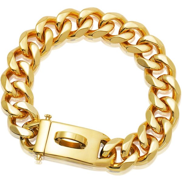 Cadena Fuerte Para Perros Grandes Collar De Cadena 19 Mm Cadena Cubana Con Hebilla De Seguridad Acero Inoxidable Dorado 18K Collares Martingale Para Perros (As The Picture,26Inch(Neck 61-65Cm))-image