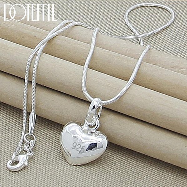 925 Sterling Silver Solid Small Heart Wisiorek Naszyjnik 16-30 Cali Wąż ŁAńCuch Dla Kobiet Wedding Charm Moda BiżUteria 50Cm Gray-image